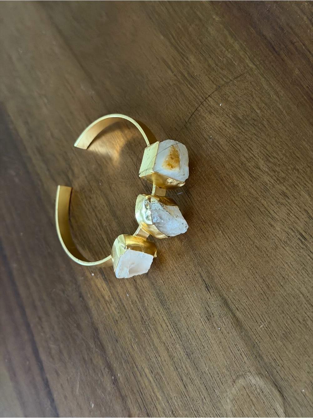 Gold Cuff Bracelet with White Druzy Stones - Picture 2 of 5